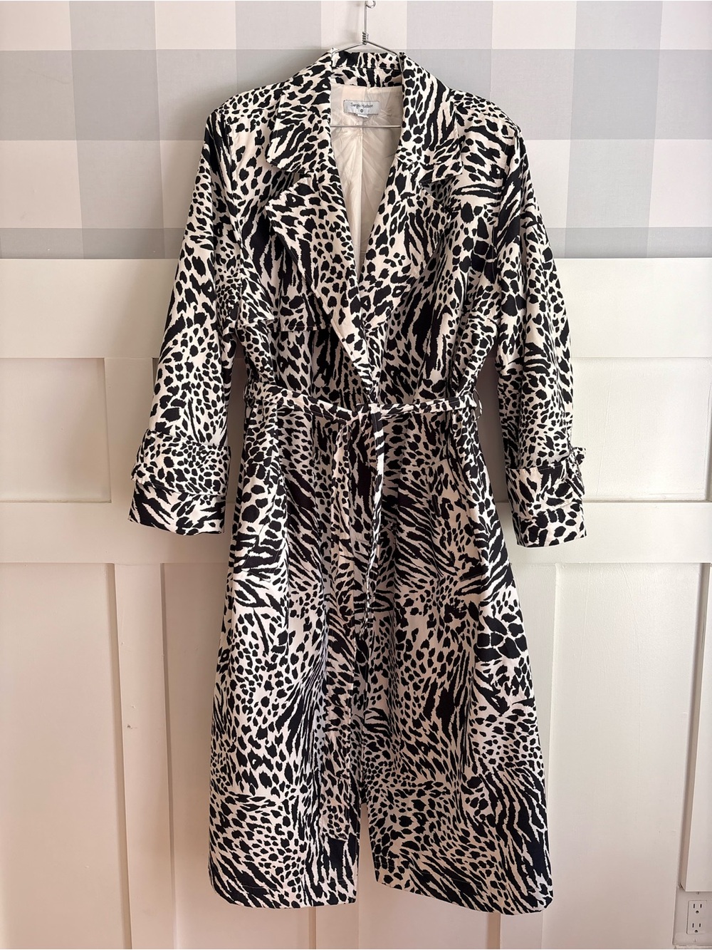 Leopard Print Trench Coat - Black & Cream 2X - Picture 2 of 7